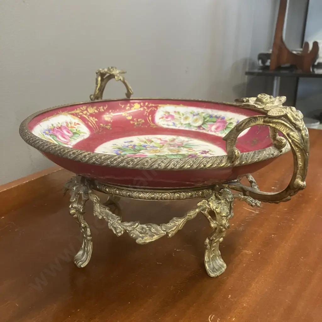 Gilt Bronze-Mounted Sevres-style Porcelain Fruit Bowl / Centerpiece, Marked With Blue Sevres-style Double "L".15 x 30cm Image 1++