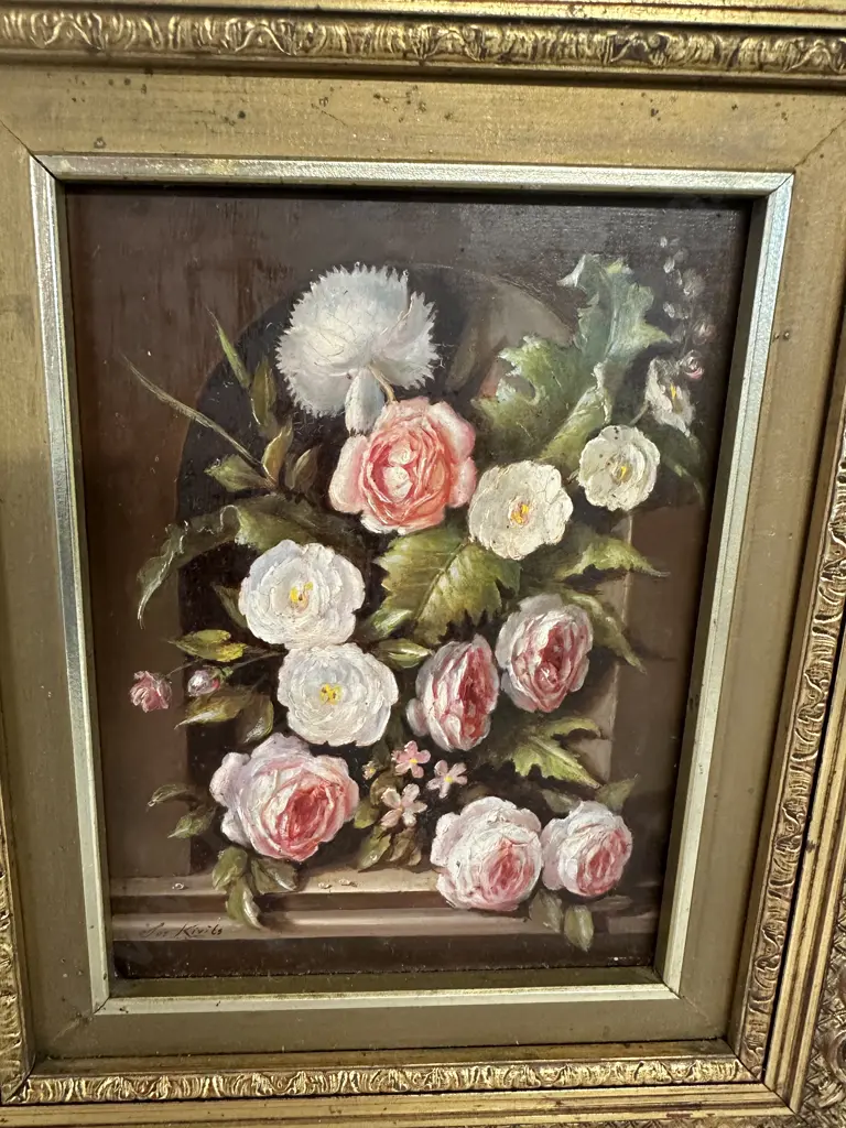 Ornate Gilt Framed Floral Arrangement Signed By Jos Kivits H34, W29cm. Image 1++