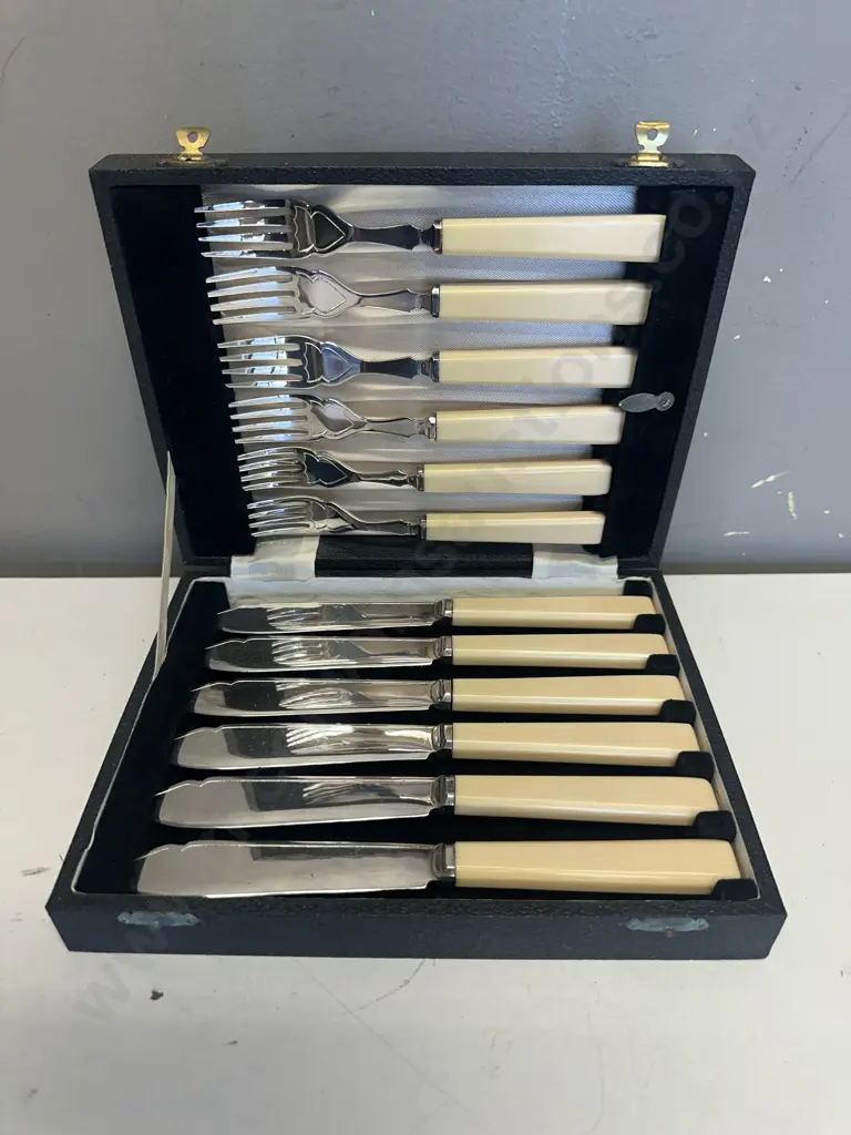 Vintage Boxed Set Of Fish Cutlery Knives & Forks  Image 1++