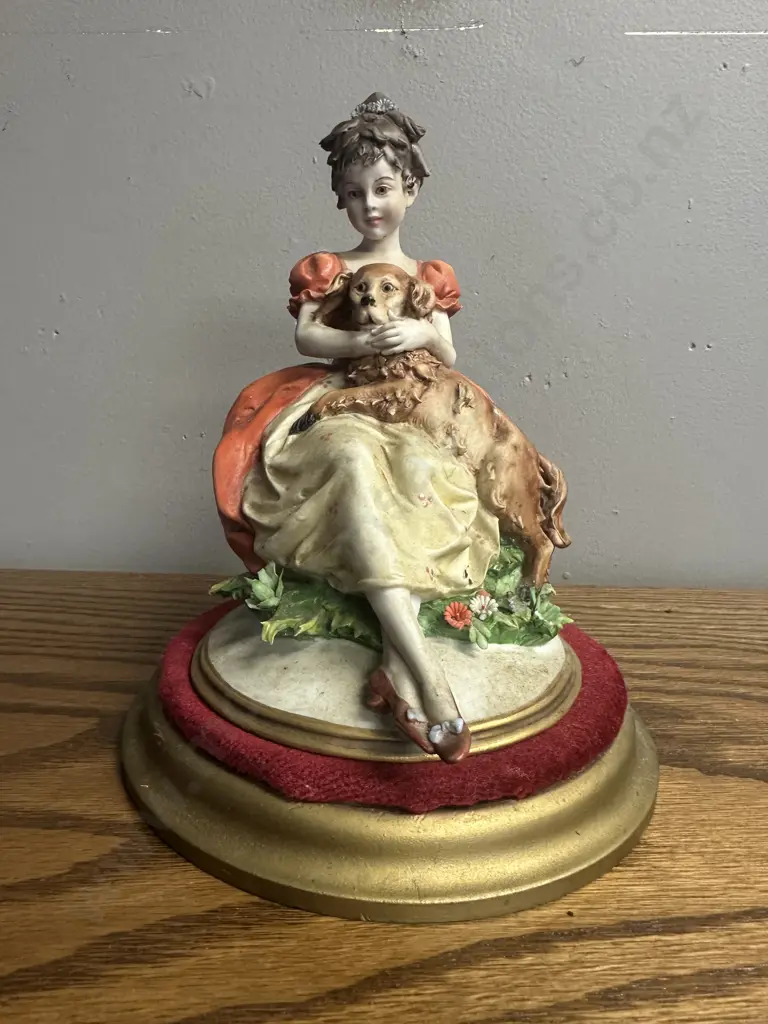 Capodimonte Porcelain Figurine Lady With Dog Figurine H20cm. Image 1++