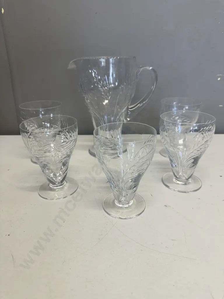 Vintage Crystal Jug & Five Footed Glasses Image 1++