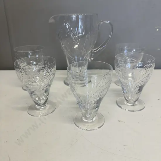 Vintage Crystal Jug & Five Footed Glasses