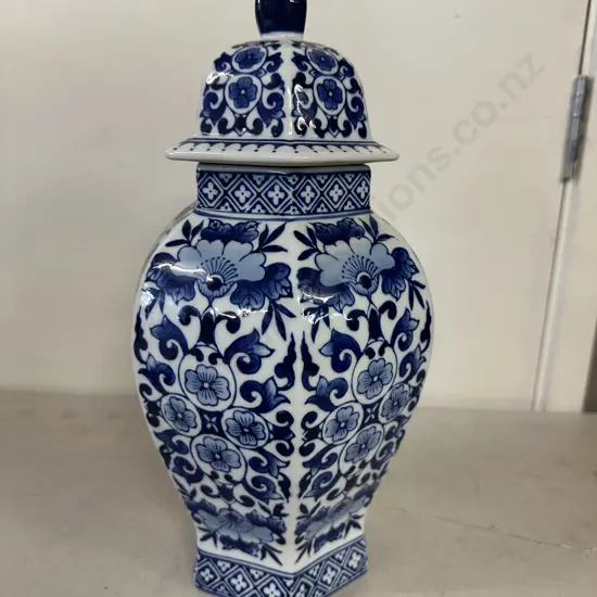 Blue & White Lidded Ginger Jar H35cm.