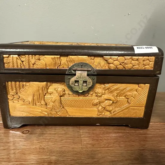 Oriental Carved Jewellery Box. H12 W23 D15cm