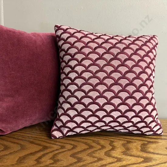 Small Pair Of Square Decorative Cushions Burgundy/Pink 28x28cm.