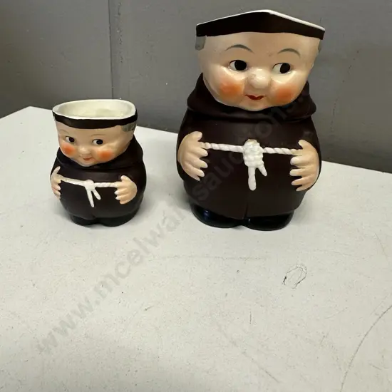 Vintage Geobel Monk Friar Pitcher & Creamer