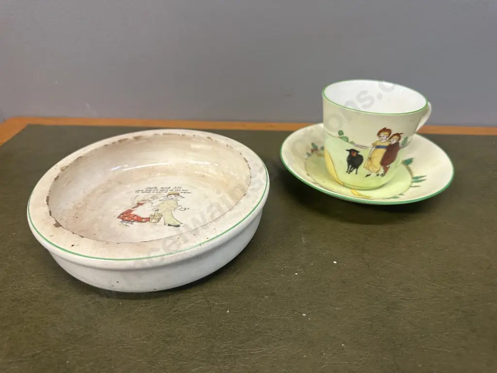 Birks, Rawlins & Co England (1900-1933) Nursery Rhyme Cup & Saucer With A Very Old Cereal Bowl Image 1++