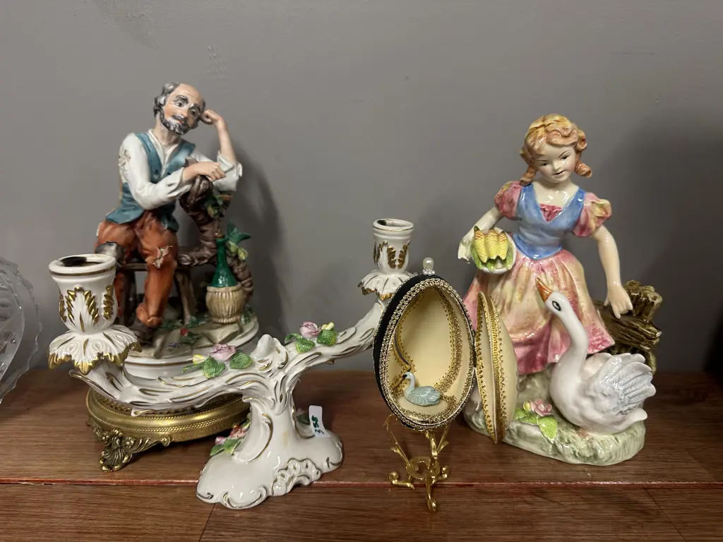 Assorted China & Vintage Items Including Figurines, Candle Holder & Decorative Egg Image 1++