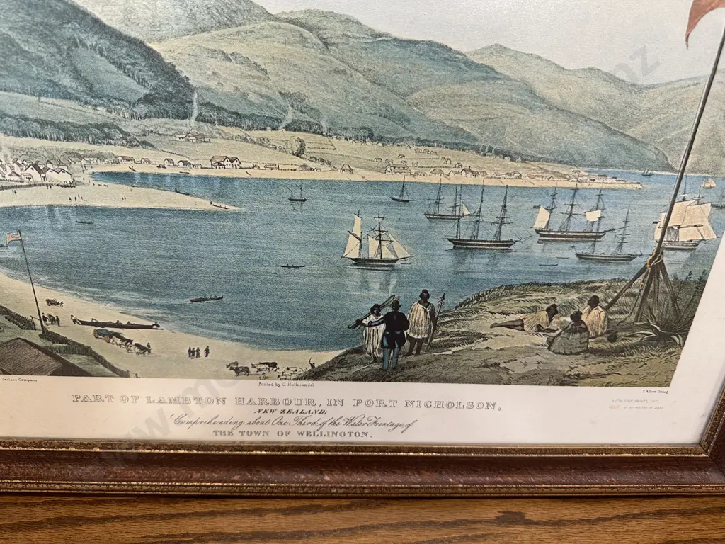 Vintage Gilt Framed Print Part Of Lambton Harbour, In Port Nicholson NZ. H51,W66cm. Image 1++