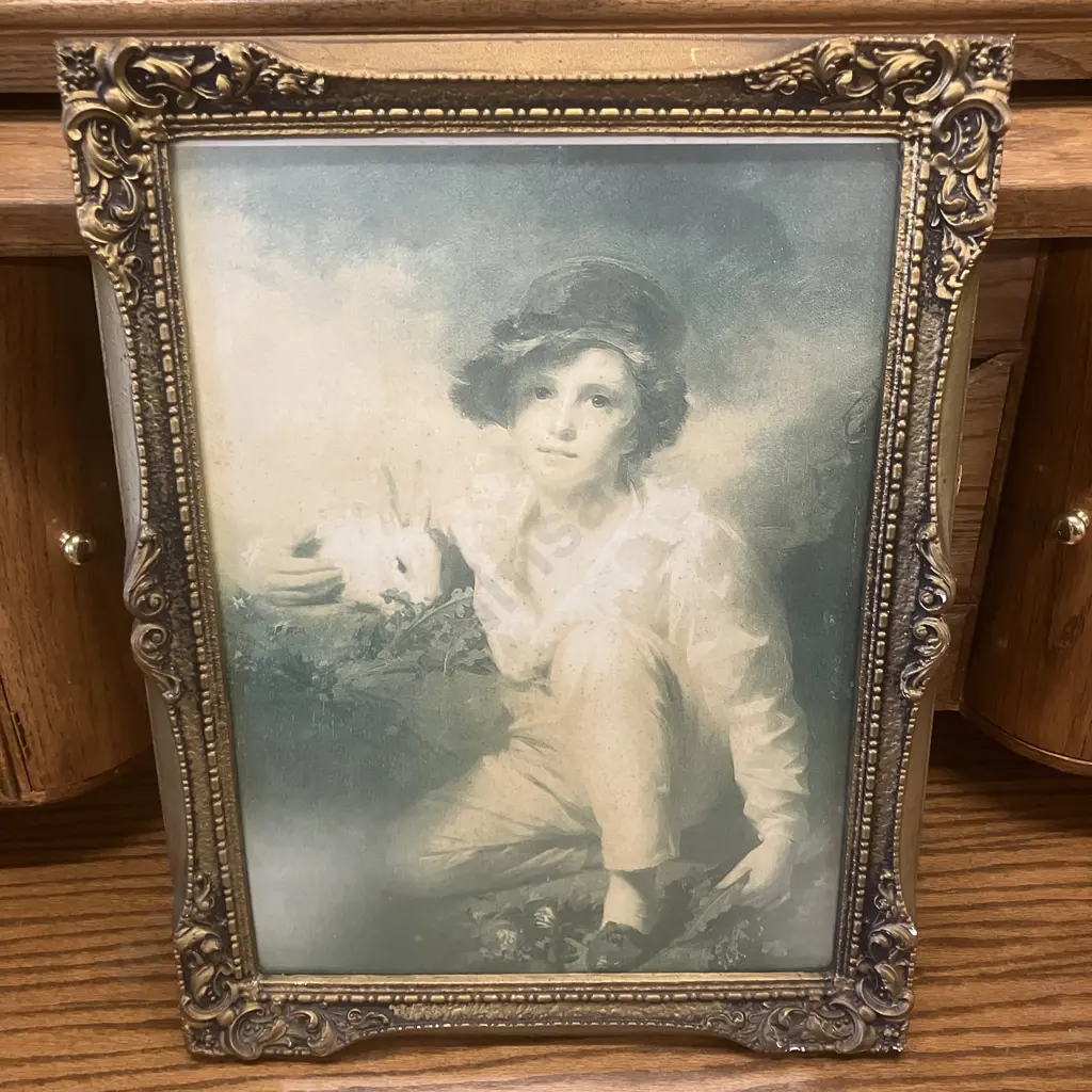 Framed Prints Leonard Campbell Taylor 'The Sampler' 60 x 51.5cm & Henry Raeburn 'Boy With Rabbit' 48 x 37cm Image 1++