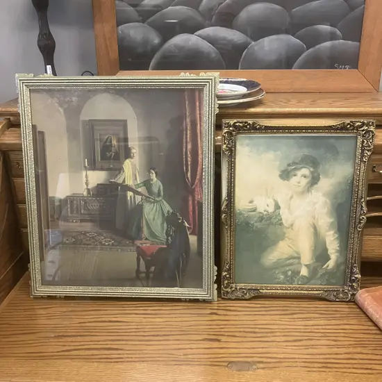 Framed Prints Leonard Campbell Taylor 'The Sampler' 60 x 51.5cm & Henry Raeburn 'Boy With Rabbit' 48 x 37cm