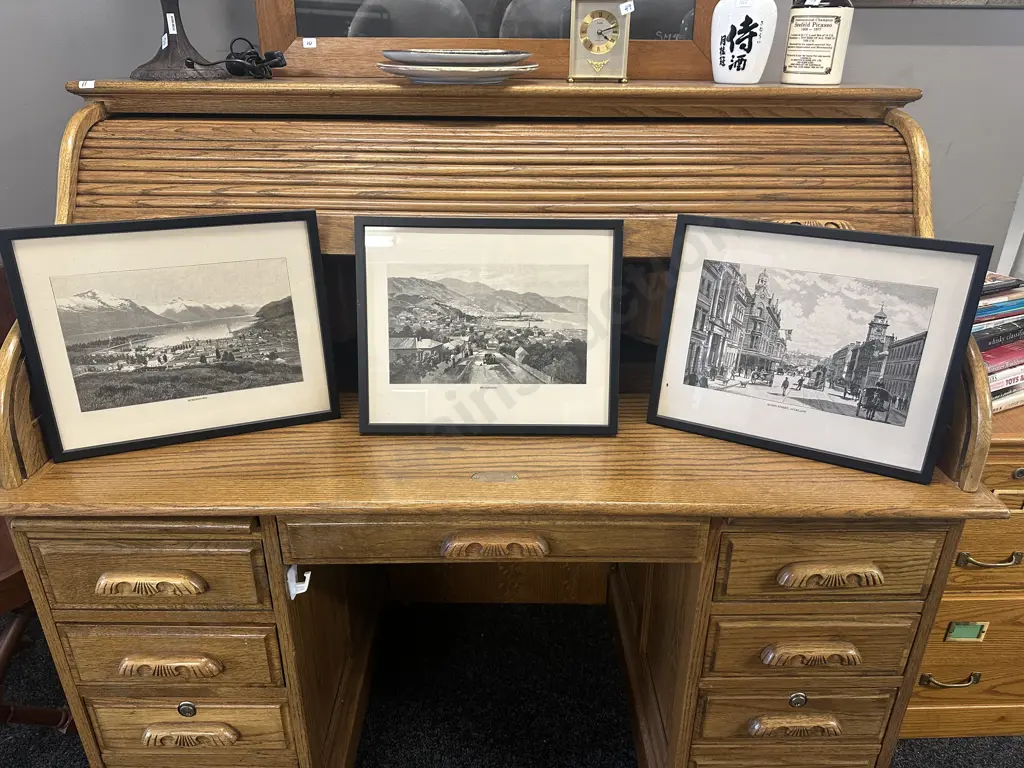 Set Of Three Framed Black & White Artwork Including Queenstown, Auckland & Wellington H33,W40cm. Image 1++