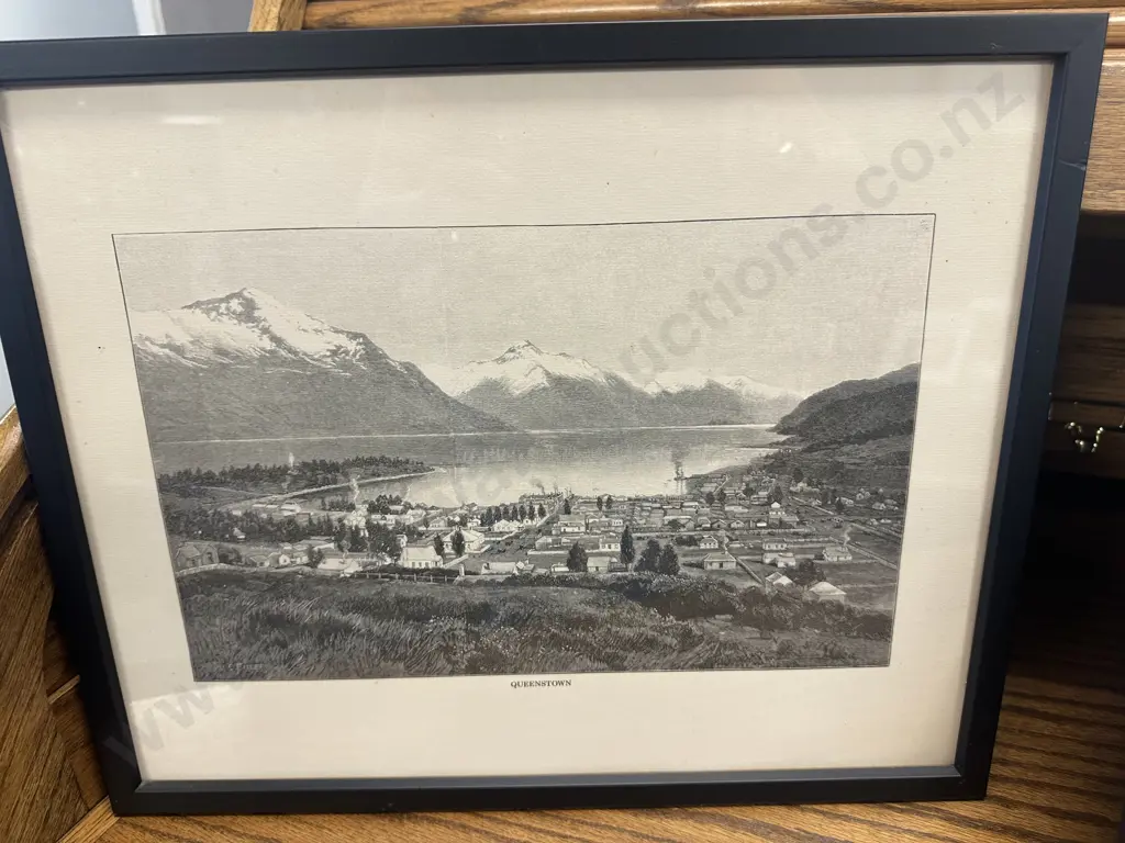 Set Of Three Framed Black & White Artwork Including Queenstown, Auckland & Wellington H33,W40cm. Image 1++