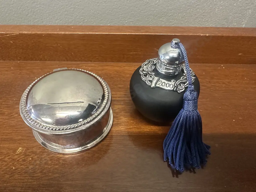 Silver Plated Scent Bottle With Stopper & Trinket Dish Image 1++