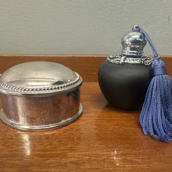 Silver Plated Scent Bottle With Stopper & Trinket Dish