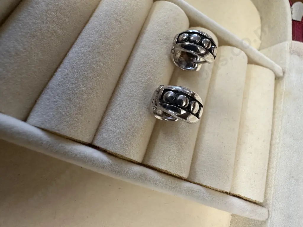 Pair Of Silver Coloured Earrings With Relief Detail Image 1++