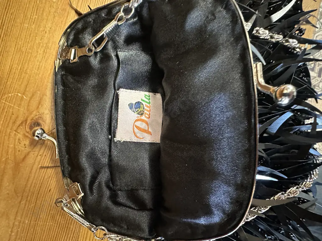 Costume Jewellery Necklace With Blue & Clear Stones & Black 'Paula' Beaded Purse Image 1++