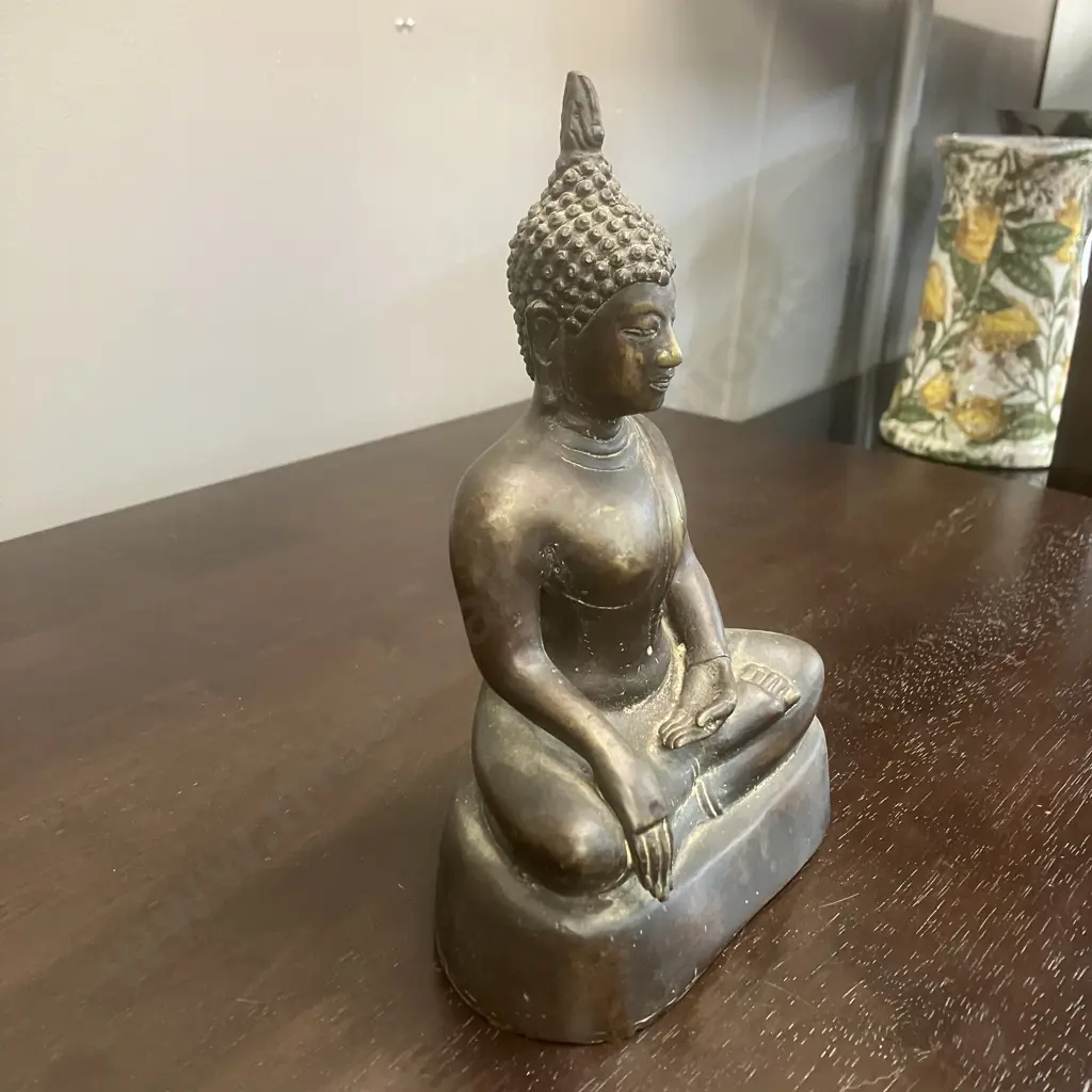 Vintage Sukhothai Bronze Buddha From Thailand. H19.5cm Image 1++