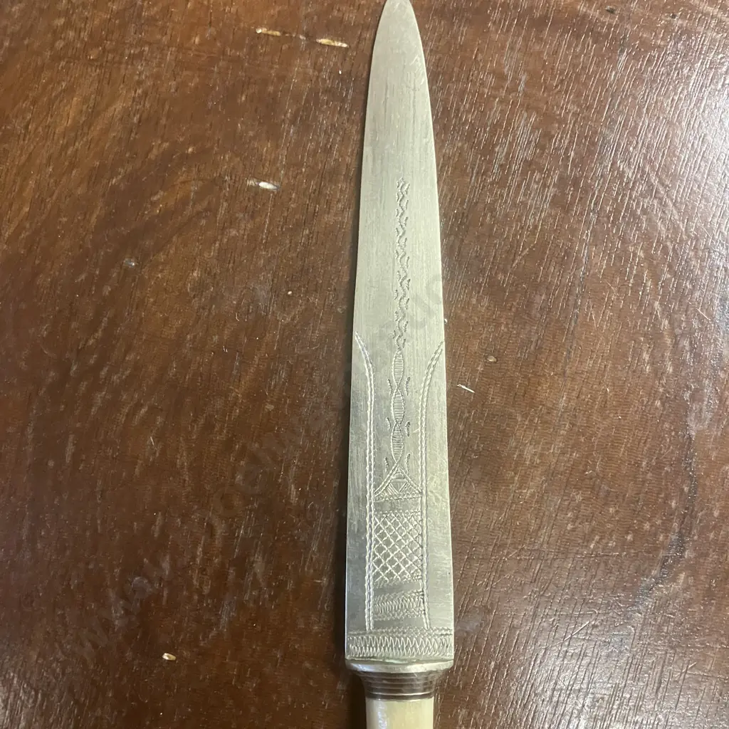 Vintage Handcrafted Tuareg Paper Knife - Chiseled Brass With Bone Handle. L19cm Image 1++