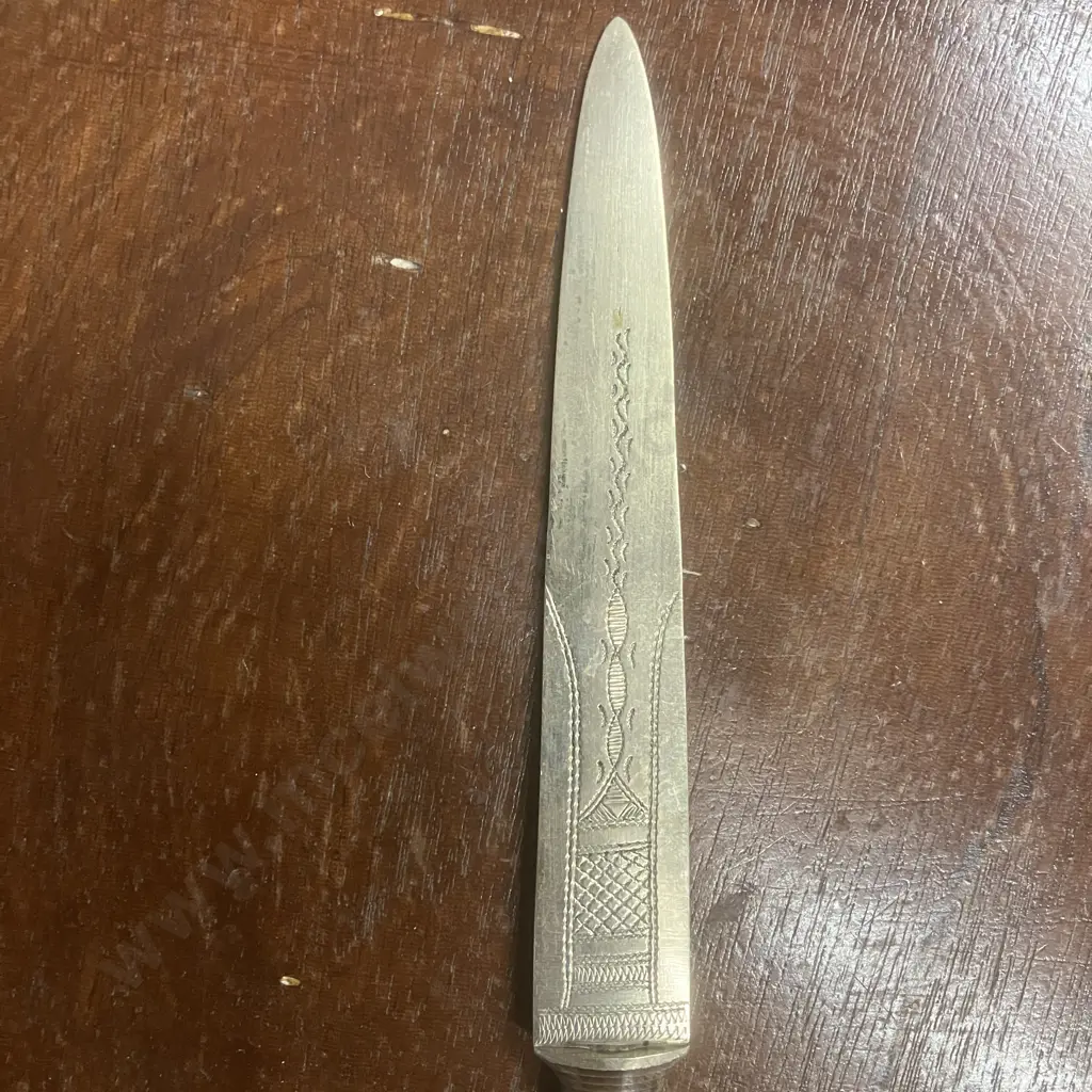 Vintage Handcrafted Tuareg Paper Knife - Chiseled Brass With Bone Handle. L19cm Image 1++