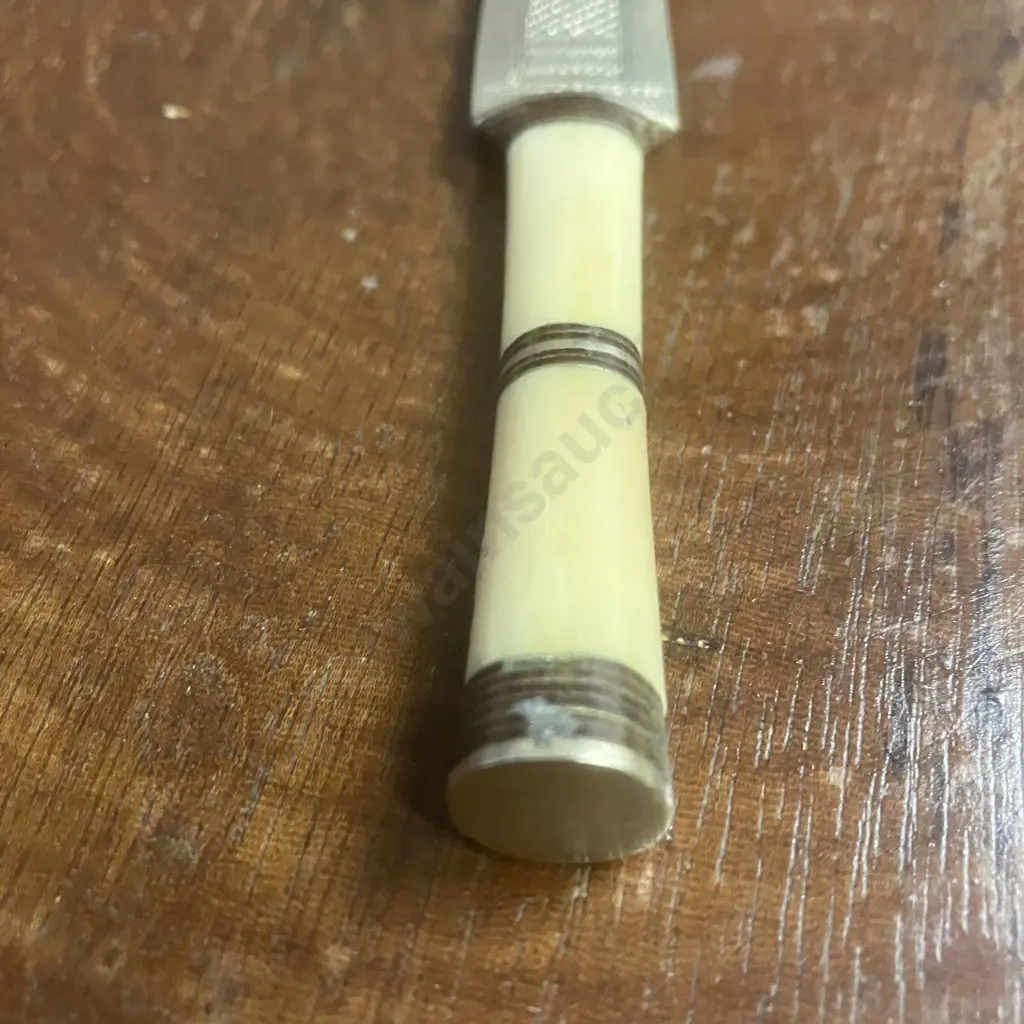 Vintage Handcrafted Tuareg Paper Knife - Chiseled Brass With Bone Handle. L19cm Image 1++