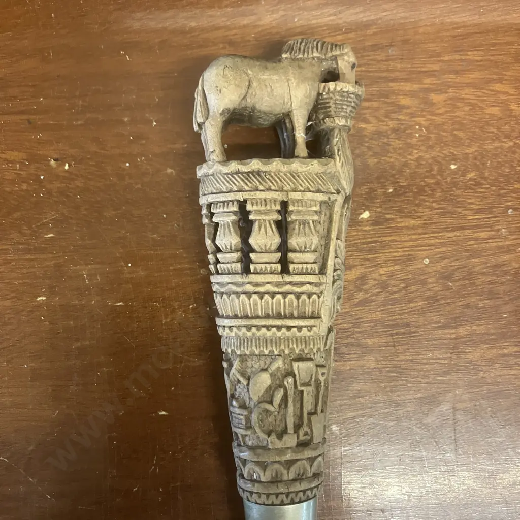 19th Century Zeeland Paeremes, D. De Jager Jr, Middelburg, Intricately Carved Boxwood Handle. L31cm Image 1++