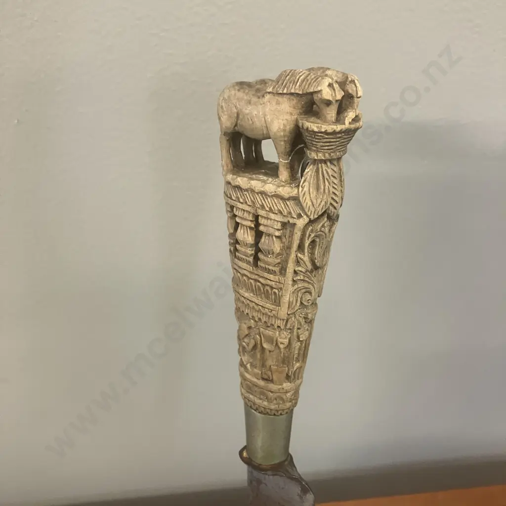19th Century Zeeland Paeremes, D. De Jager Jr, Middelburg, Intricately Carved Boxwood Handle. L31cm Image 1++