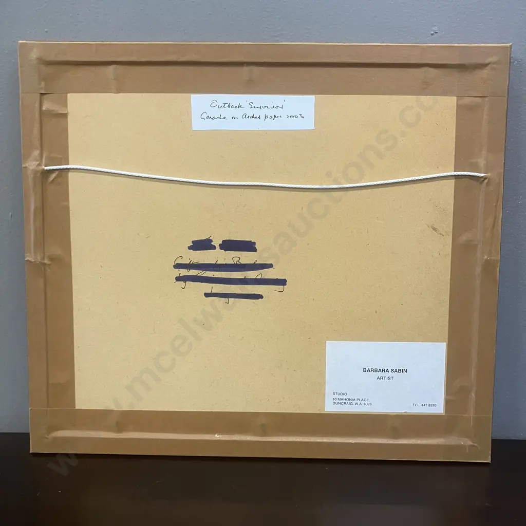 Barbara Sabin Outback 'Survivor' 2003 Gouache on Arches Paper, Signed & Framed. 31.5 x 36cm Image 1++