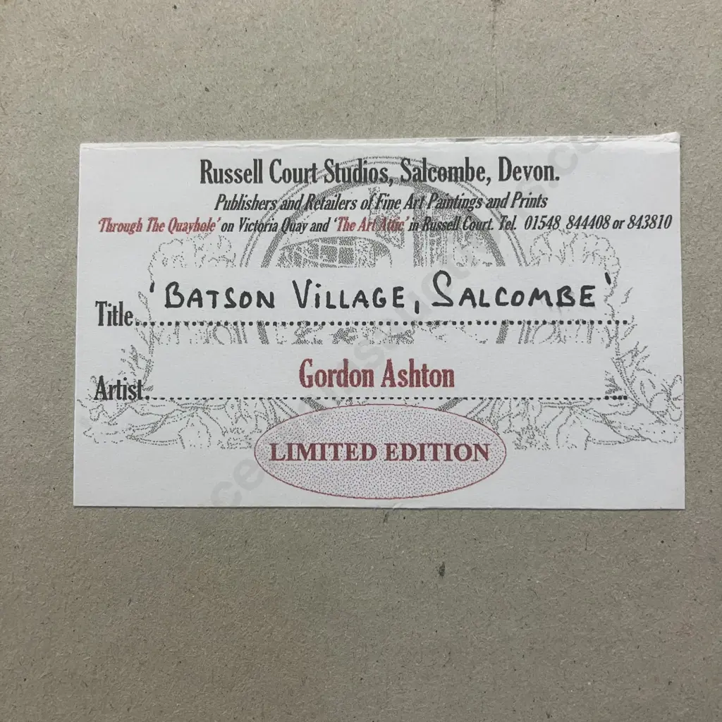 Gordon Ashton 'Baston Village, Salcombe' 609 / 850 Signed Limited Edition. 46 x 55cm Image 1++