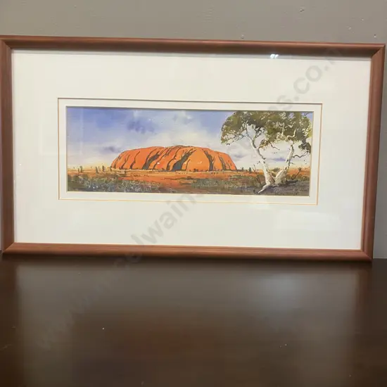 Brian Dobson 'Uluru & Ghost Gum' Watercolour Signed. 28 x 49cm