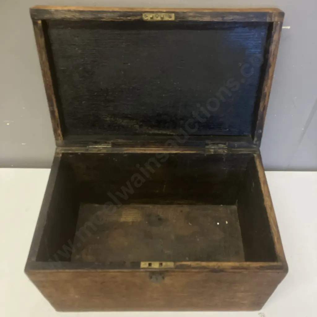Vintage Oak Box With Brass Campaign Chest Handle. H24.5 W40.5 D25cm Image 1++