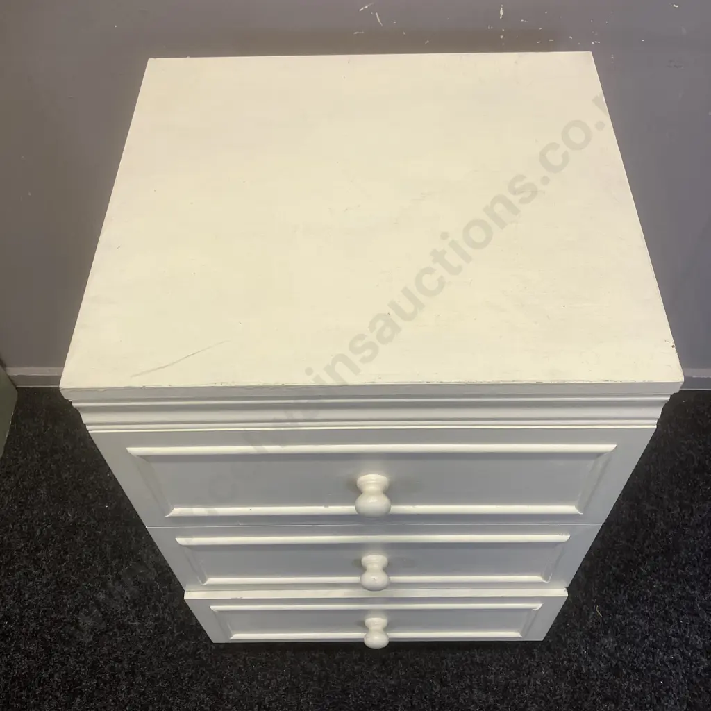 IGOE Furniture England 3 Drawer Side Table Painted White, On Castors. H79 W49 D43.5cm Image 1++