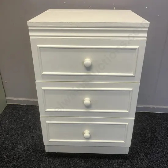 IGOE Furniture England 3 Drawer Side Table Painted White, On Castors. H79 W49 D43.5cm