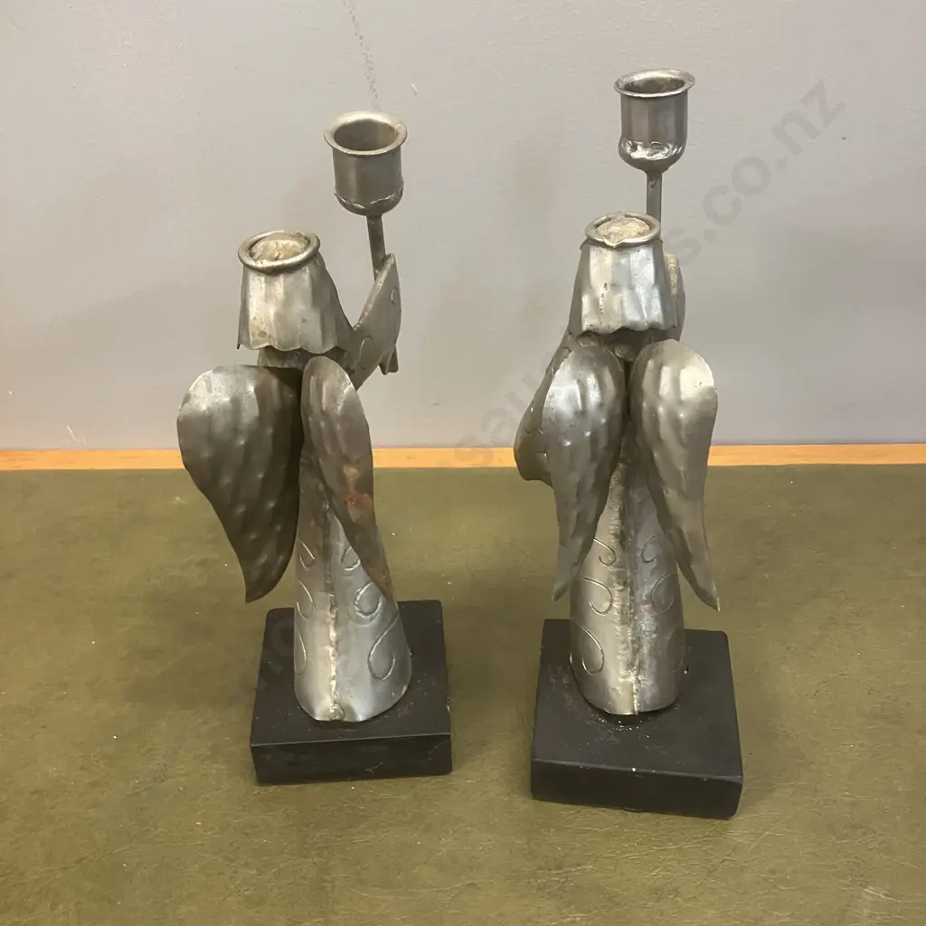 Pair of Metal Angel Candlesticks. H26cm Image 1++