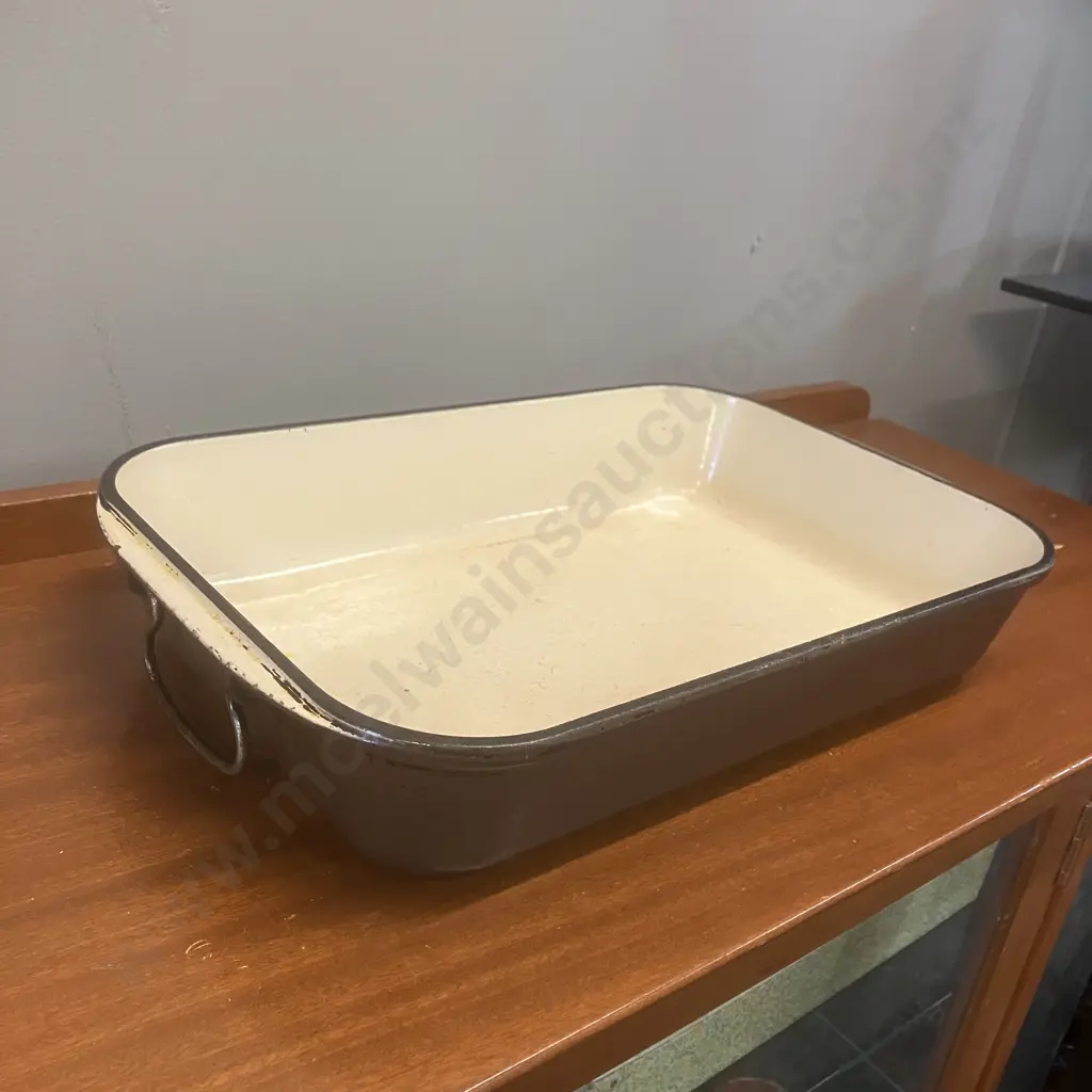Vintage Le Creuset Large Brown Enamel Cast Iron Rectangular Roasting Dish - France. H7 W39.5 D26cm Image 1++