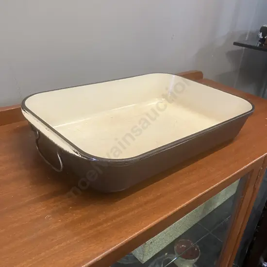 Vintage Le Creuset Large Brown Enamel Cast Iron Rectangular Roasting Dish - France. H7 W39.5 D26cm