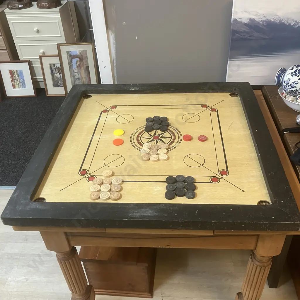 Vintage Full Size Carrom Board Game Set With 2 Complete Sets Of Pieces. 73 x 73cm Playing Surface Image 1++