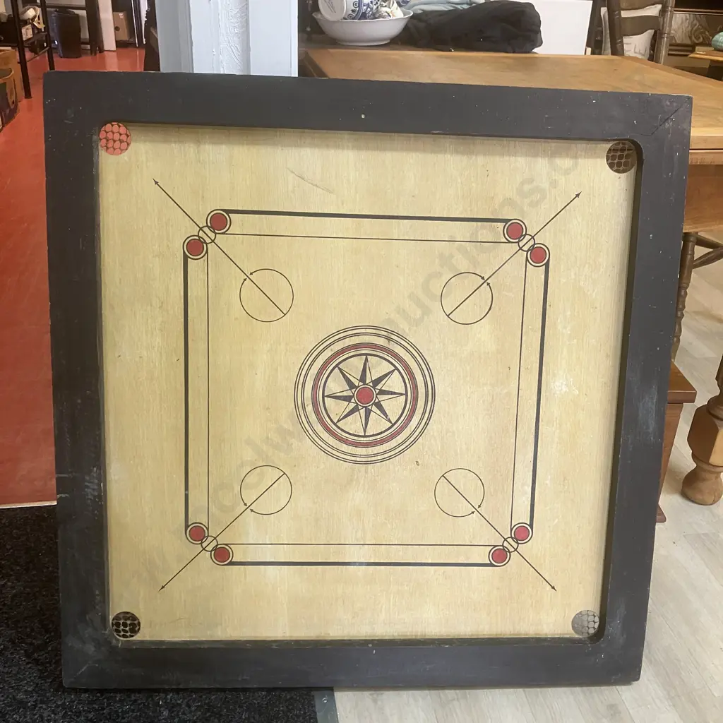 Vintage Full Size Carrom Board Game Set With 2 Complete Sets Of Pieces. 73 x 73cm Playing Surface Image 1++