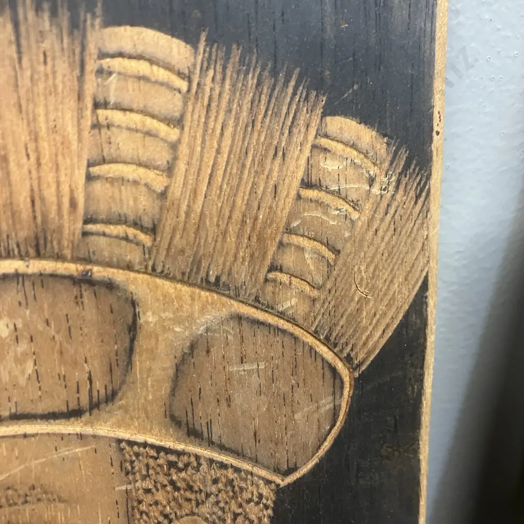 Pair of Vintage African Zulu Tribe Pyro Etched Art - Zulu Warrior & Woman Carrying Baby On Her Back. 46 x 14.5cm Image 1++