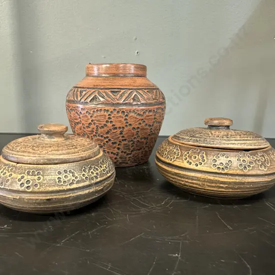 Pair of Lidded Containers & Vase