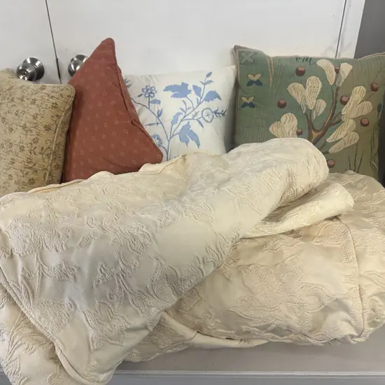 Rolled Arm Buttercream Couch Cover, Cushion Covers & Selection Of Cushions