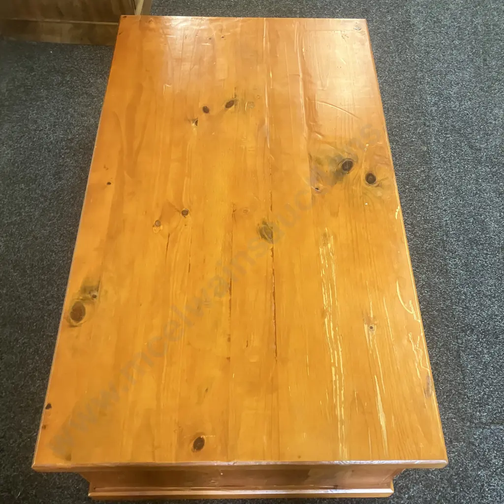 Recycled Pine Rectangular Coffee Table, 2 Drawers With Curved Steel Handles. H44 W126.5 D73cm Image 1++