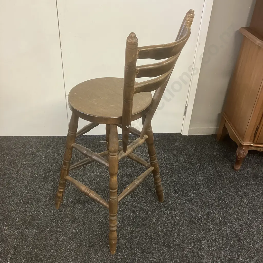Vintage 70's Oak Ladder-Back Bar Stool. H101cm Image 1++