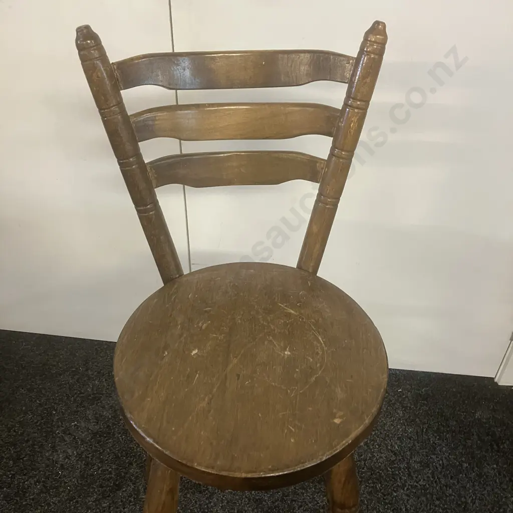 Vintage 70's Oak Ladder-Back Bar Stool. H101cm Image 1++