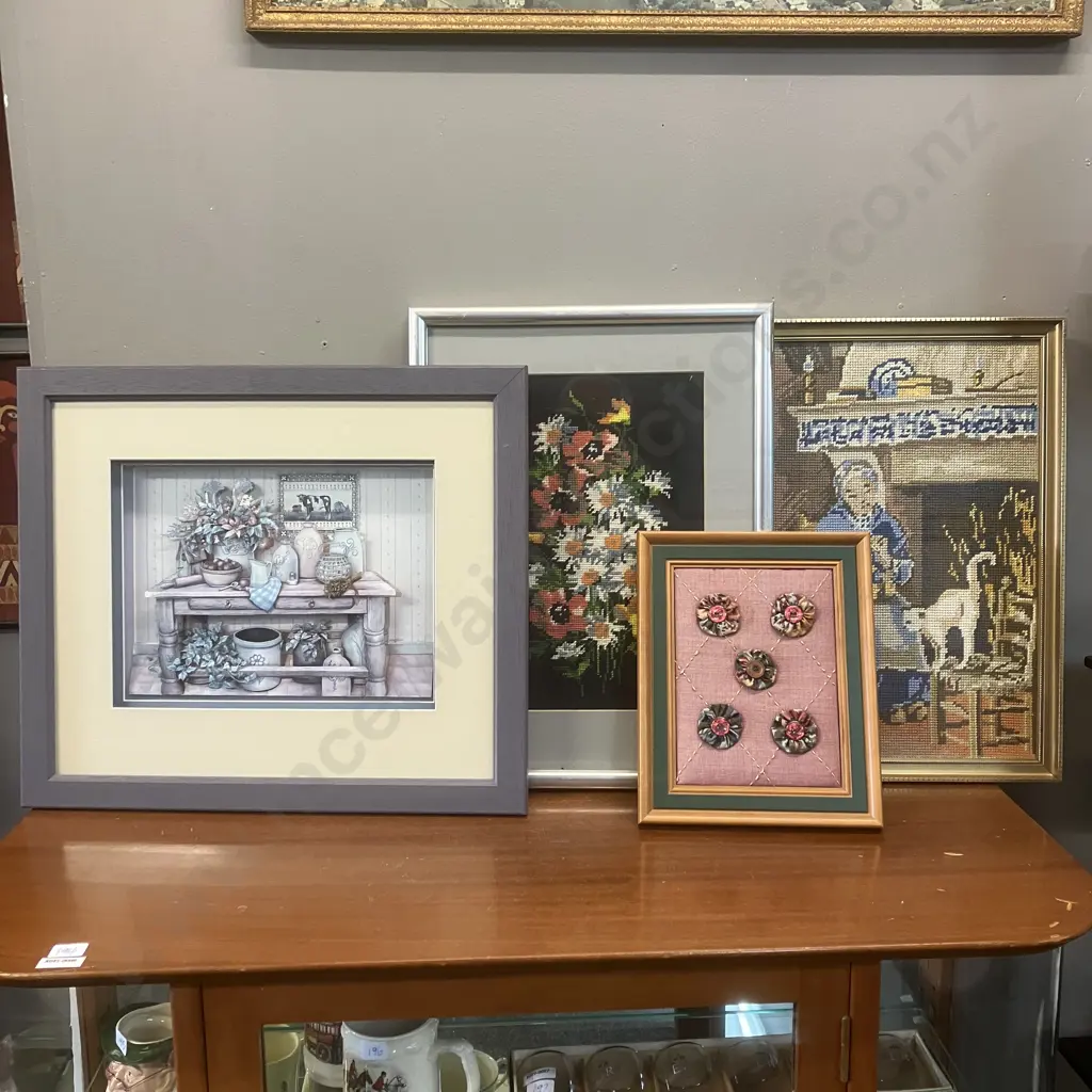 Original Paper Tole by Pat Roser August 2001. 40 x 47cm, Framed Needle Points & Button Art Pieces Image 1++