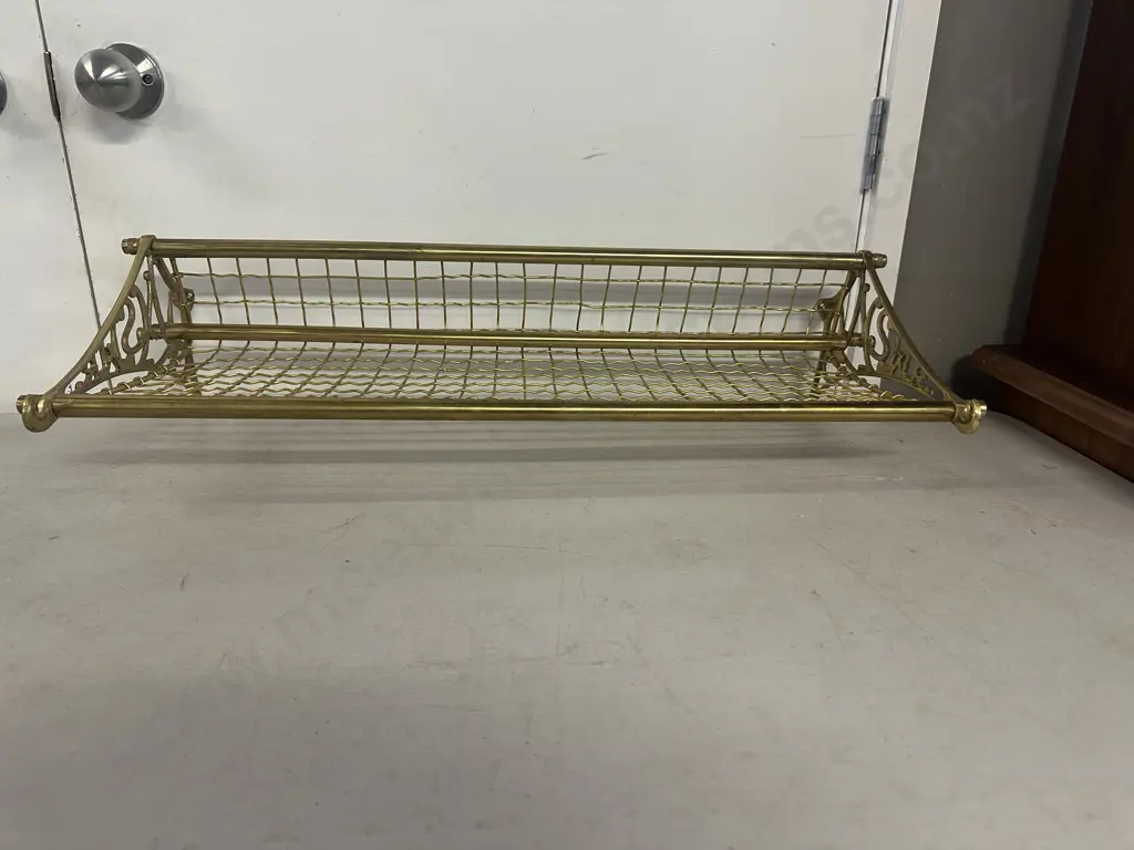 Brass Wall Hung Shelf Mesh Ornate Detail W73,D31cm. Image 1++