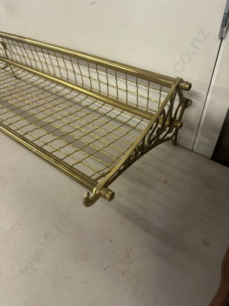 Brass Wall Hung Shelf Mesh Ornate Detail W73,D31cm. Image 1++
