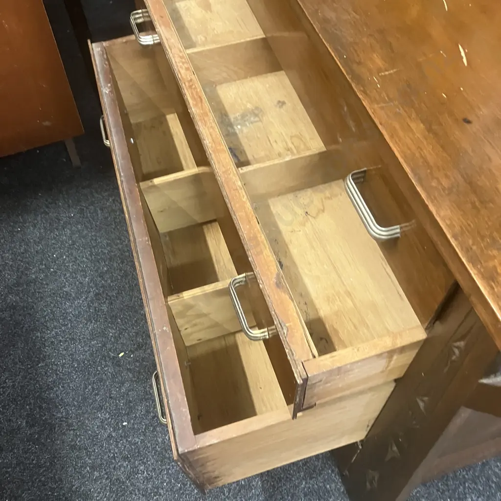 Antique Four Drawer Dresser With Mirror - Hand Carved Supports & Inside Drawer Front Image 1++