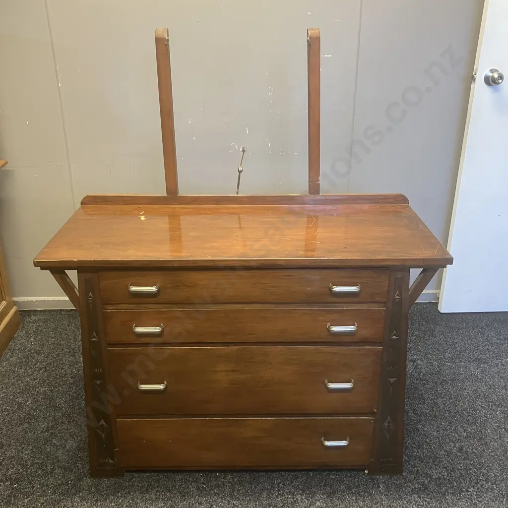 Antique Four Drawer Dresser With Mirror - Hand Carved Supports & Inside Drawer Front Image 1++