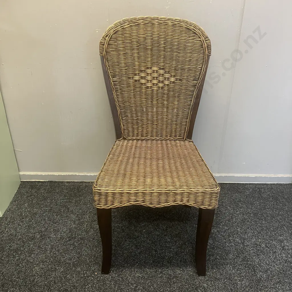 Vintage Rattan Wicker Highback Dining Chair (Back Loose) Image 1++